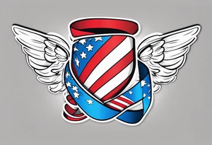 Colon cancer ribbon with a angel and a American flag tattoo idea