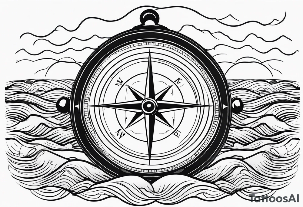 Vintage compass and waves. tattoo idea