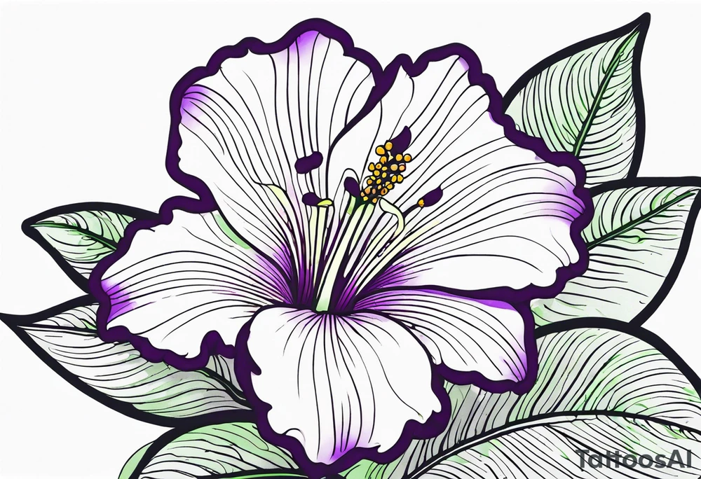 An outline of a rio dipladenia flower with a green and purple background tattoo idea