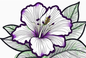 An outline of a rio dipladenia flower with a green and purple background tattoo idea