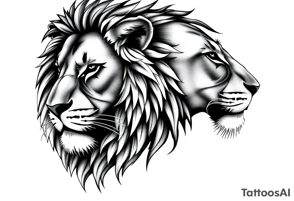 Close up majestic lion with. Side should show change, growth and purpose tattoo idea