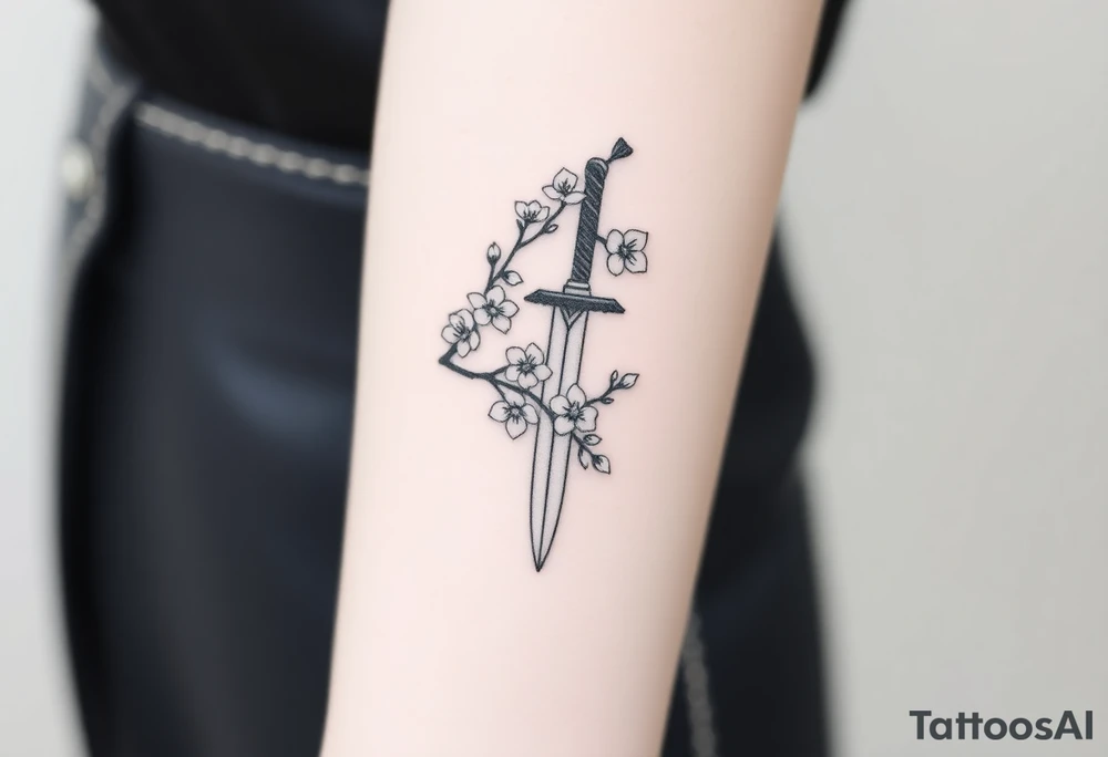 Cherry blossoms dagger tattoo idea