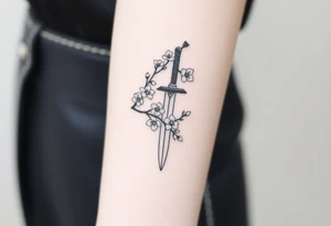 Cherry blossoms dagger tattoo idea