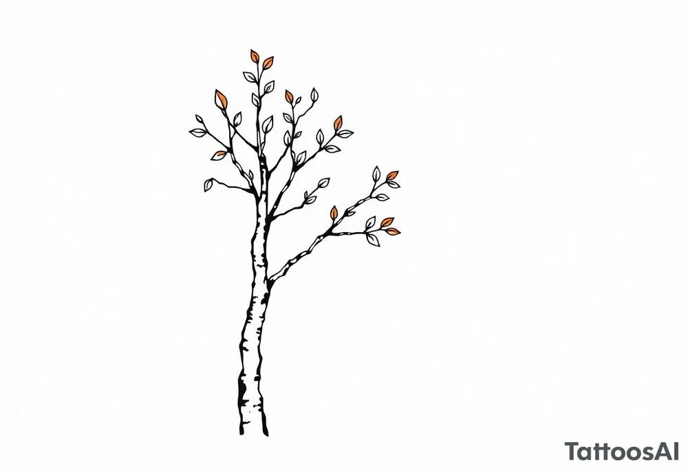 birch tree with leaves tattoo idea