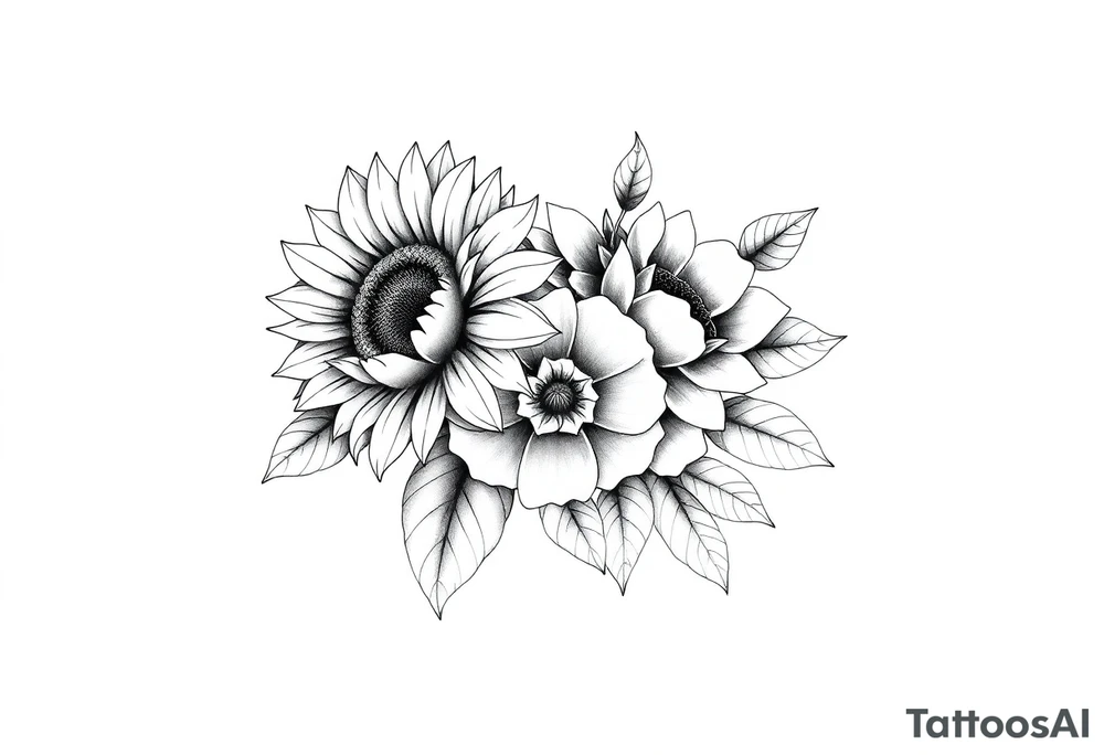 sunflower and roses  floral sleeve tattoo tattoo idea