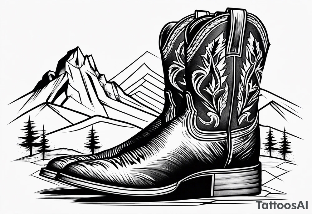 cowboy boot and mountains tattoo idea