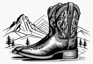 cowboy boot and mountains tattoo idea