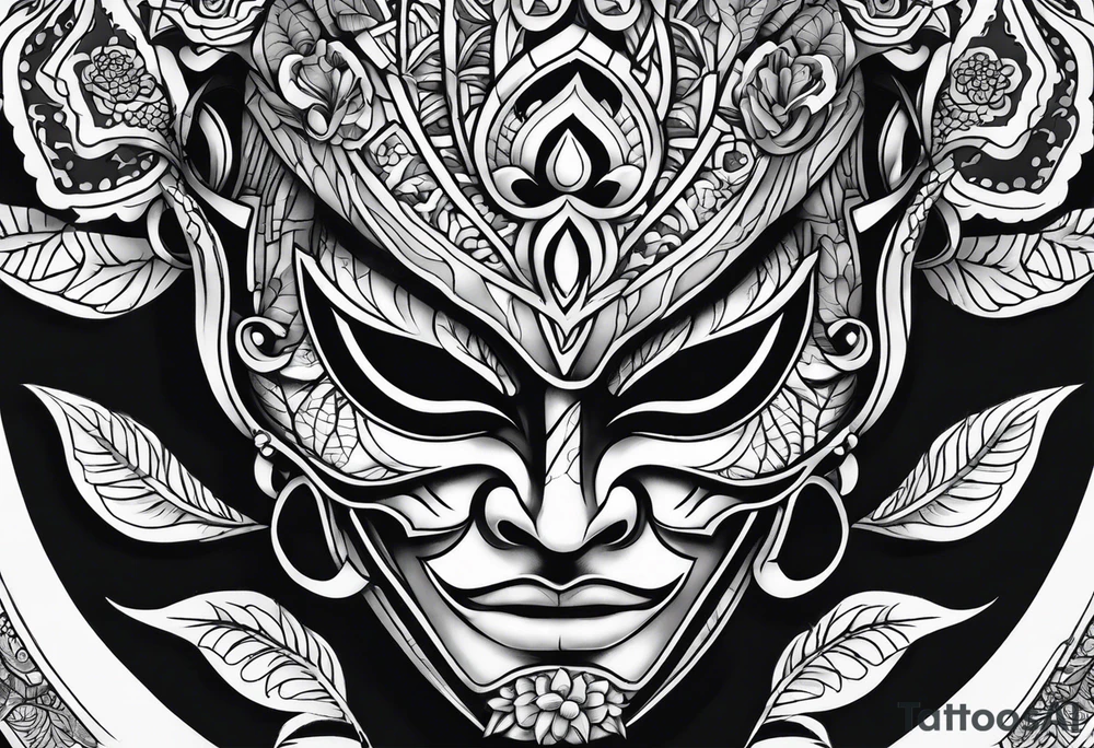 Hanya mask, masculine, aggressive tattoo idea