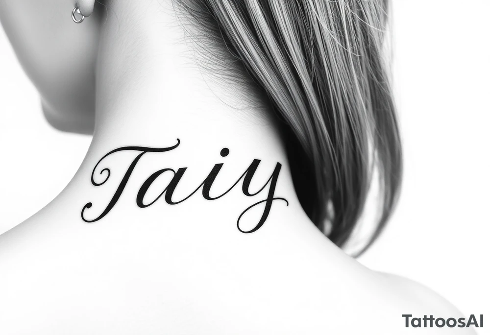 The name Taiylor spelled horizontal with the O as a diamond ring behind the ear tattoo tattoo idea