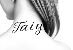 The name Taiylor spelled horizontal with the O as a diamond ring behind the ear tattoo tattoo idea