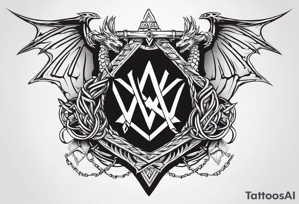 Valhalla sword shield dragon axe Valknut barbed wire chains tattoo idea Valhalla sword shield dragon axe Valknut barbed wire chains tattoo idea