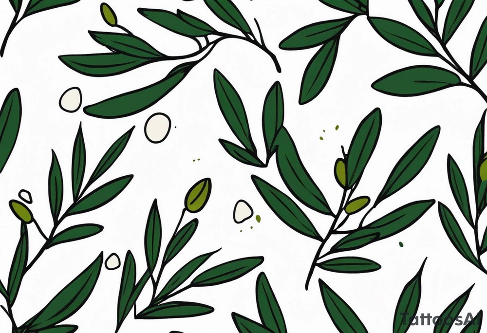 rock tattoo with olive leaves around it tattoo idea