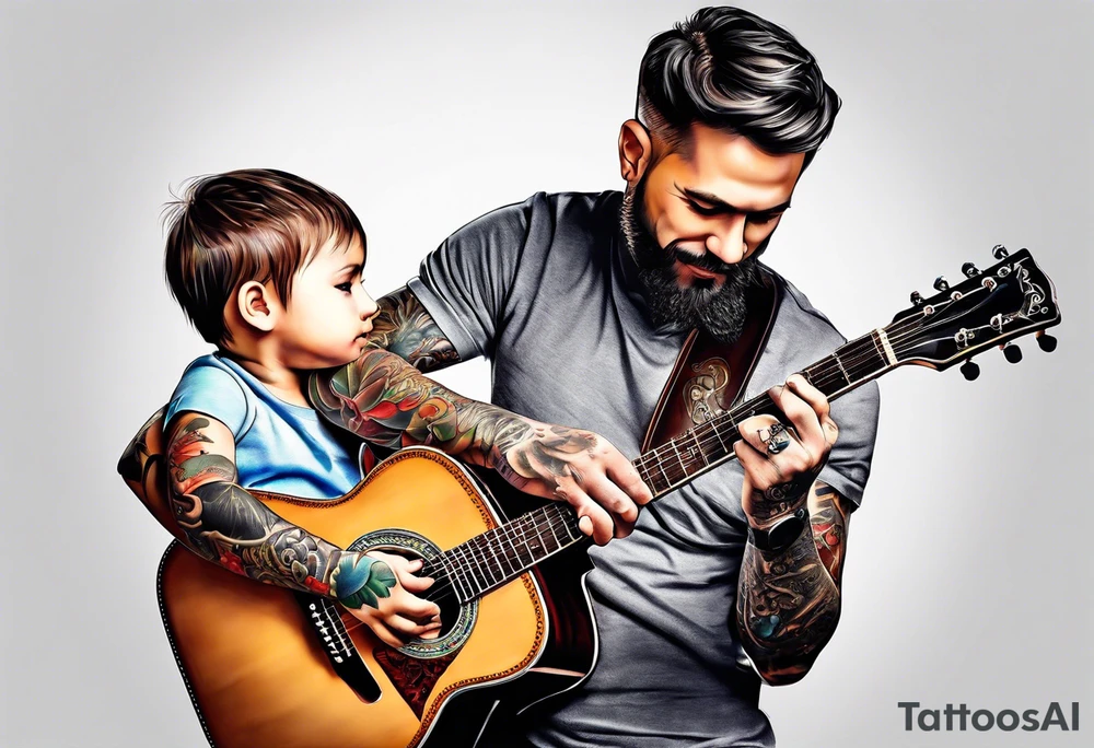 Father and child guitar tattoo idea
