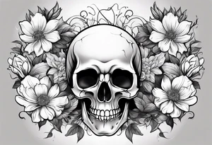 Skull, flowers, death, rebirth coverup tattoo idea