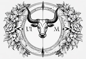 Half Taurus symbol Half Gemini symbol, split down the middle by an arrow. Astrology tattoo idea