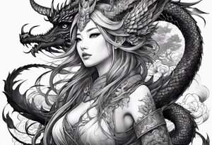 beautiful warrior nymph with dragon wings and dragon friend tattoo idea