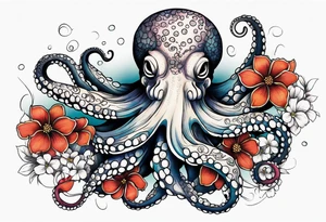 octopus holding flowers tattoo idea