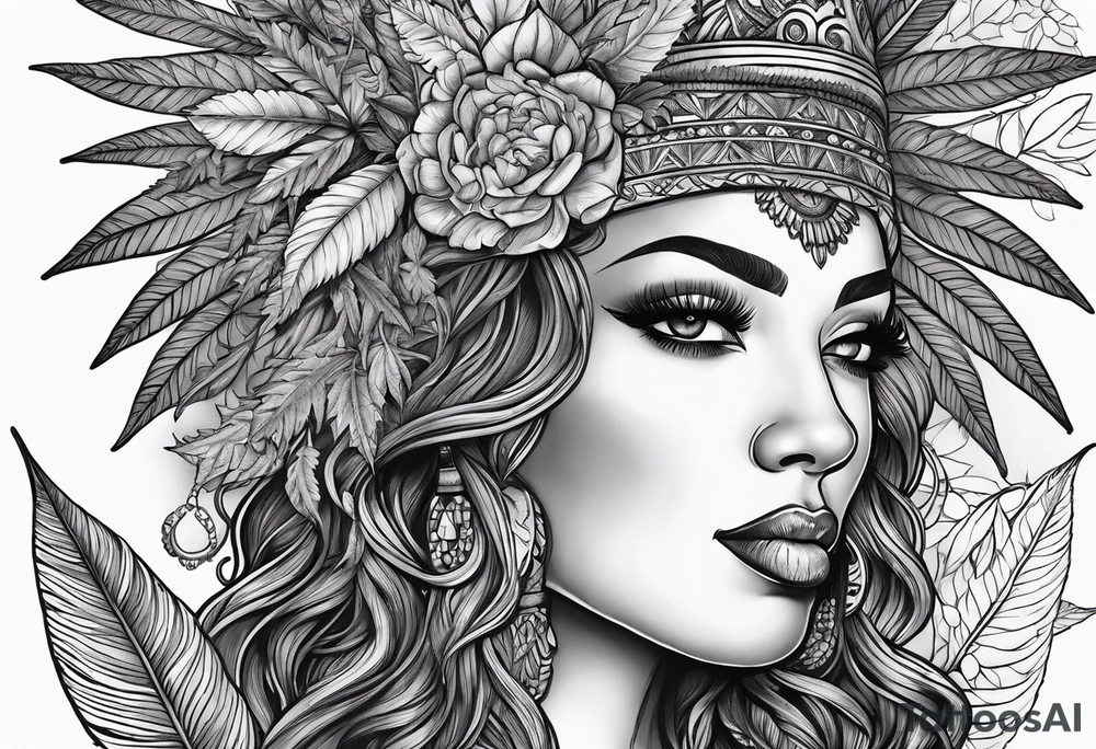 Black Goddess of marijuana tattoo idea