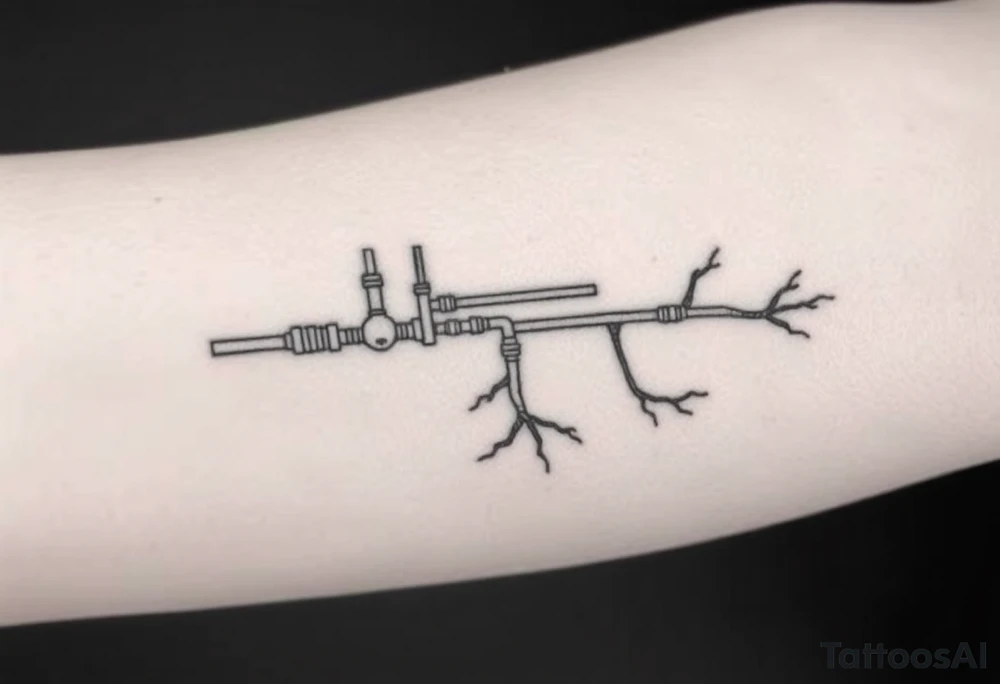System of pipes that transitions and transforms at the end into thick 
veins of forearm tattoo idea