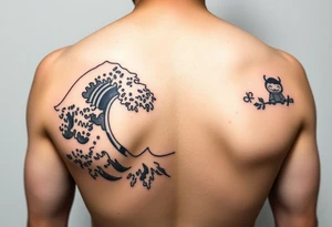 Kokeshi with great wave kimono tattoo idea