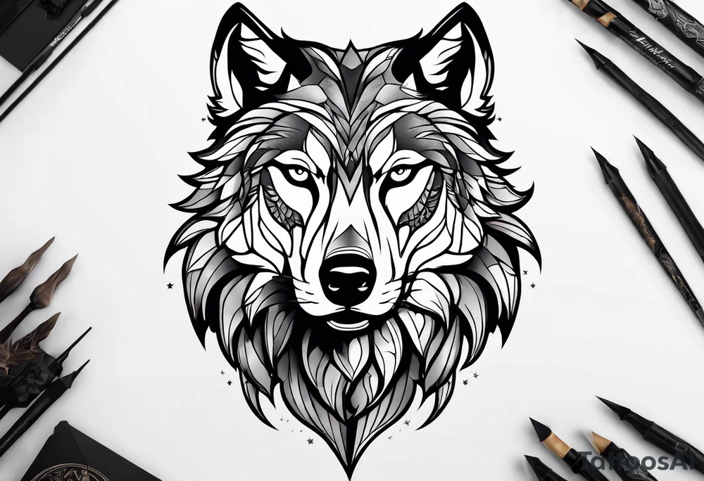 alpha wolf for mans chest tattoo idea