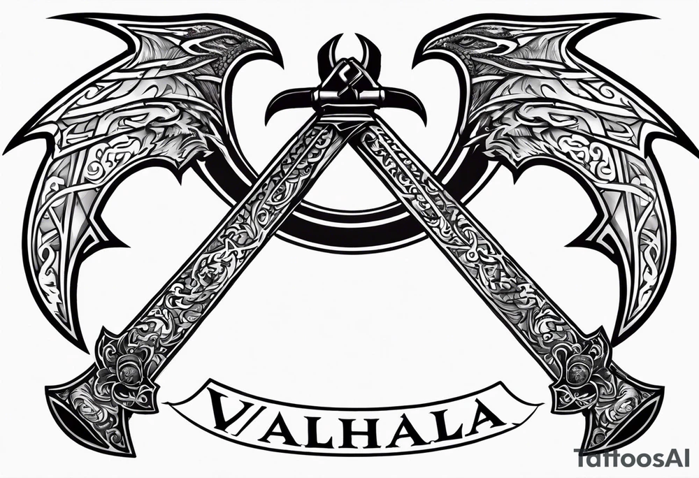 Valhalla death 
prayer sword dragon head axe tattoo idea