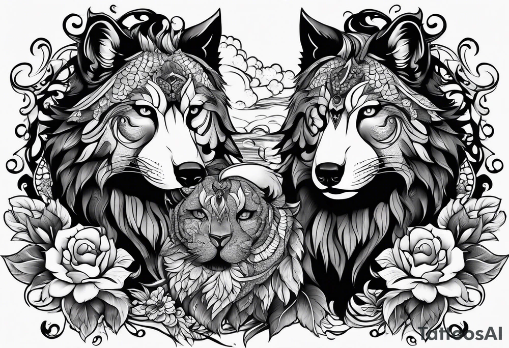 Two brothers animals tattoo idea