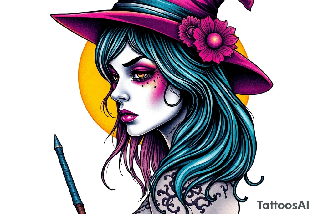 Witch young woman tattoo idea