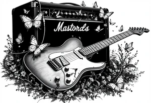 An electric guitar plugged into an amp with butterflies flying around it in memory of tattoo tattoo idea
