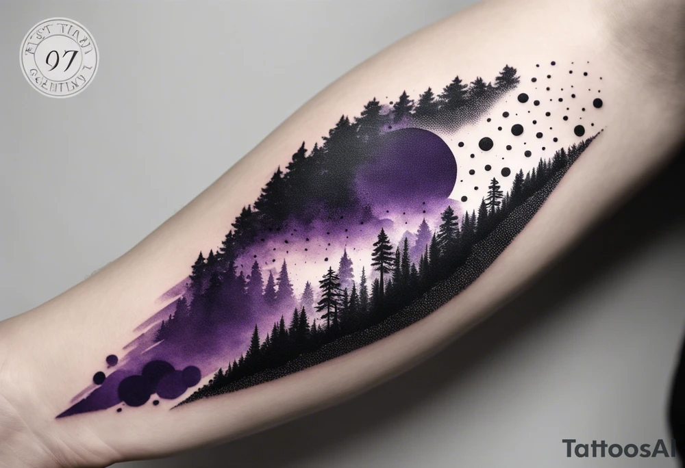 forest, abstract, on hand, no people, purple and black tattoo idea