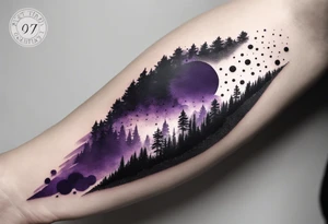 forest, abstract, on hand, no people, purple and black tattoo idea