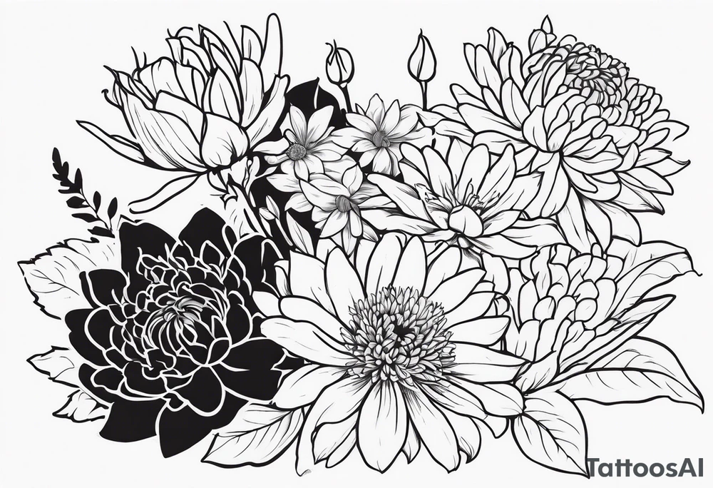 Asters, roses, Lillies, chrysanthemums tattoo idea