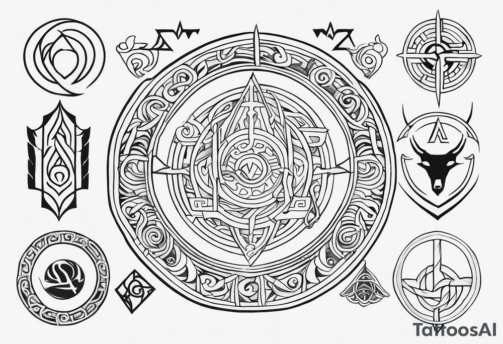 norse symbols and creatures theme tattoo idea