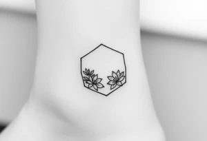 Hexagon with a constellation sign for Leo,  larkspur and water lilies in the center tattoo idea