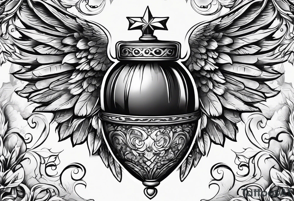 Acorn with angel wings tattoo idea