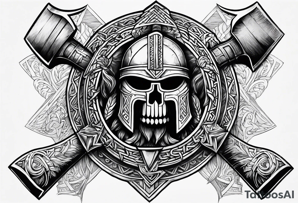 Valhalla sword shield axe Valknut tattoo idea
