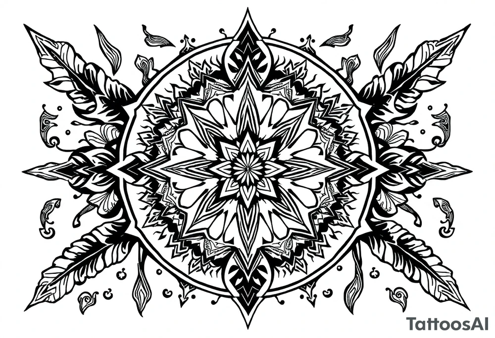 long shaman style mytical bold line with rhyme tattoo idea