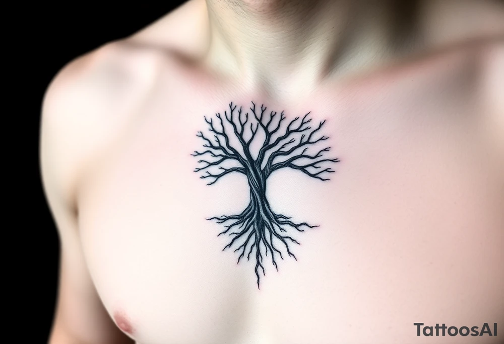 The Amity tree with intertwining roots, shaped into a heart, symbolizing peace and unity, representing sci fi movie Divergent tattoo idea