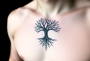 The Amity tree with intertwining roots, shaped into a heart, symbolizing peace and unity, representing sci fi movie Divergent tattoo idea