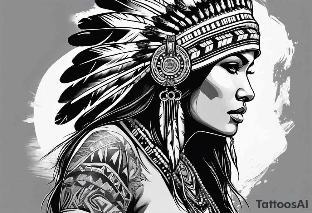 Native American woman and head dress tattoo idea