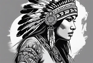 Native American woman and head dress tattoo idea