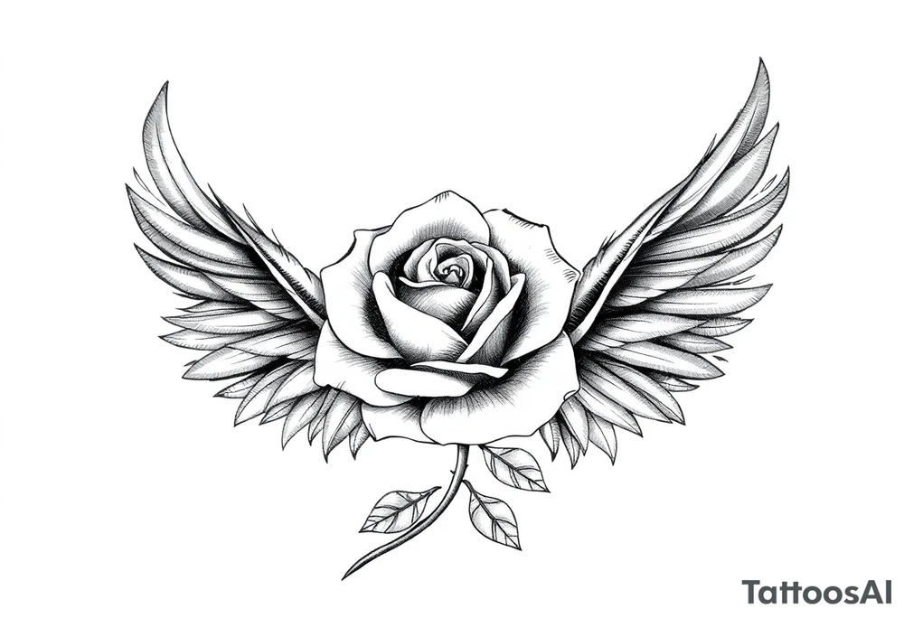TWO FEATHERS TOGETHER WITH A ROSE tattoo idea