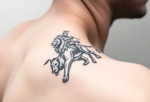 warrior riding on top of lion into battle tattoo idea