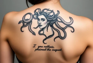 Medusa with snakes and quote and girly tattoo idea