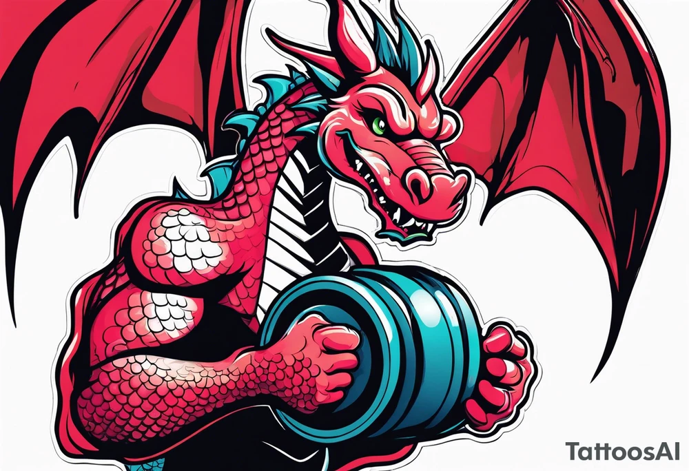 Dragon biting a dumbbell tattoo idea