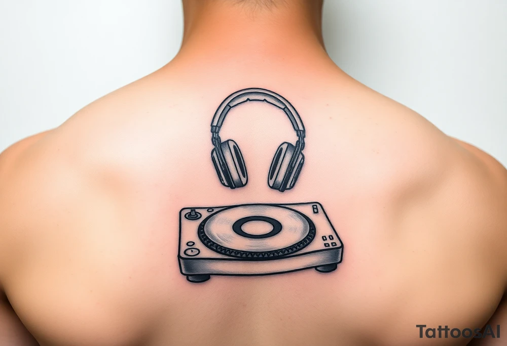 DJ turntables and headphones tattoo idea