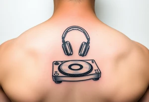 DJ turntables and headphones tattoo idea