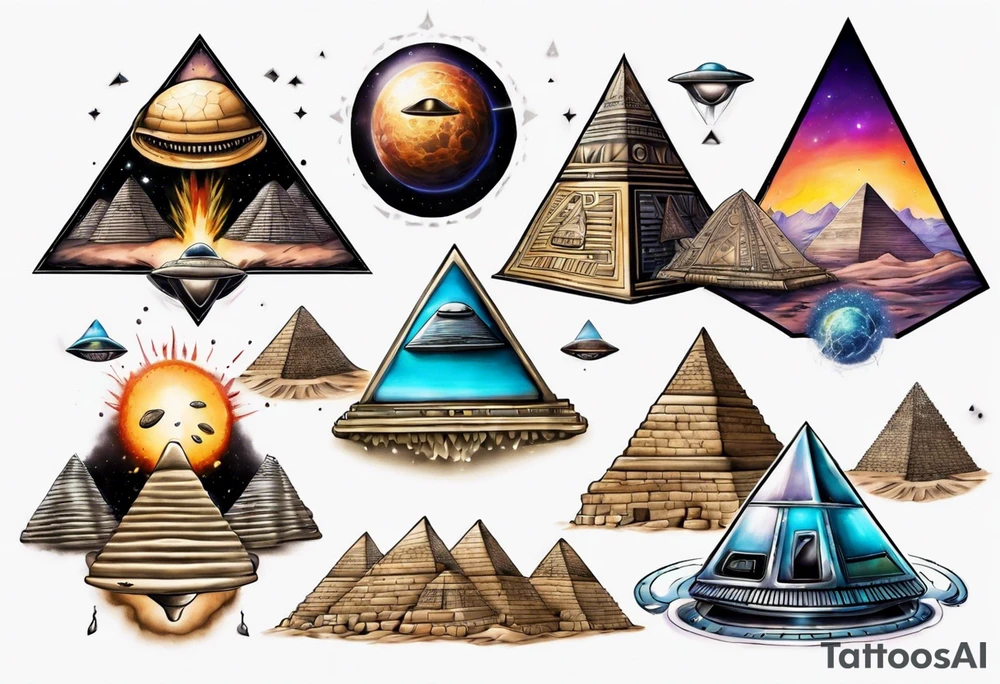 Pyramids and UFO merging tattoo idea