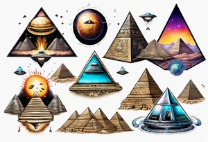 Pyramids and UFO merging tattoo idea