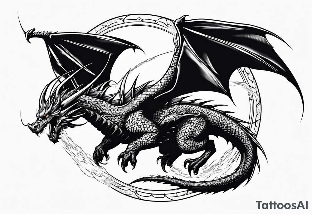 Dragon flying vertical through clouds tattoo idea